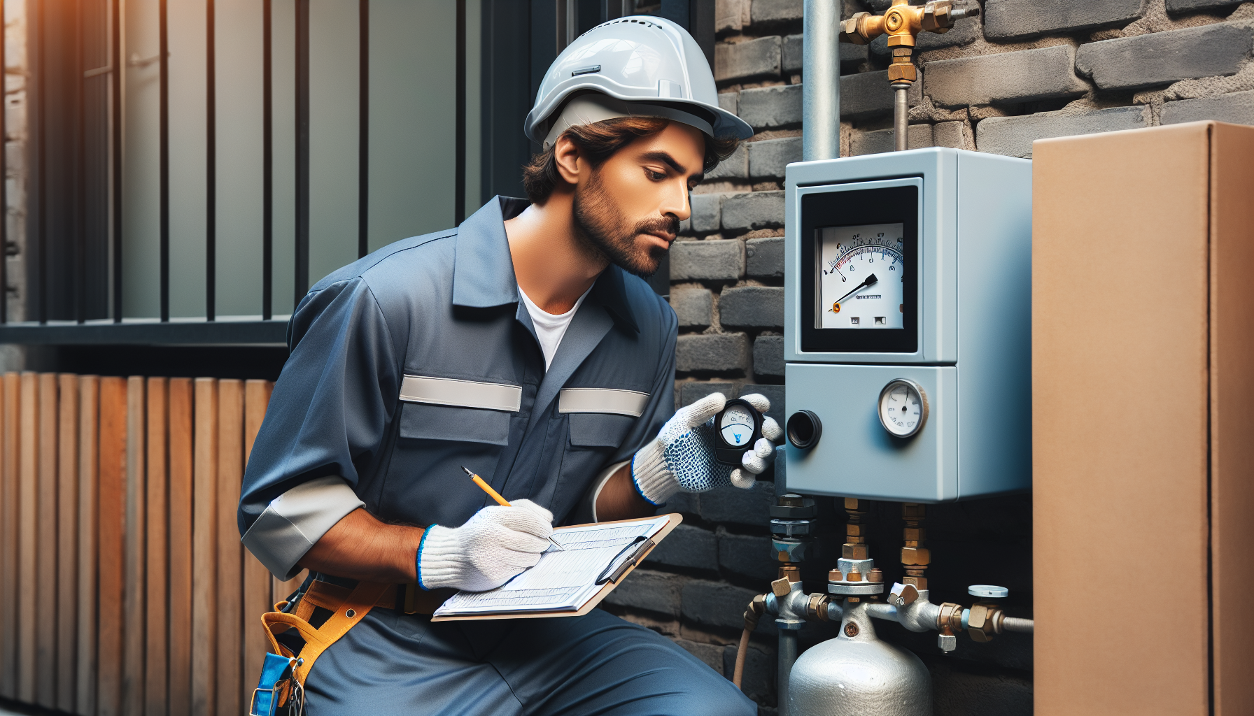 Gas engineer testing gas pressure with a manometer