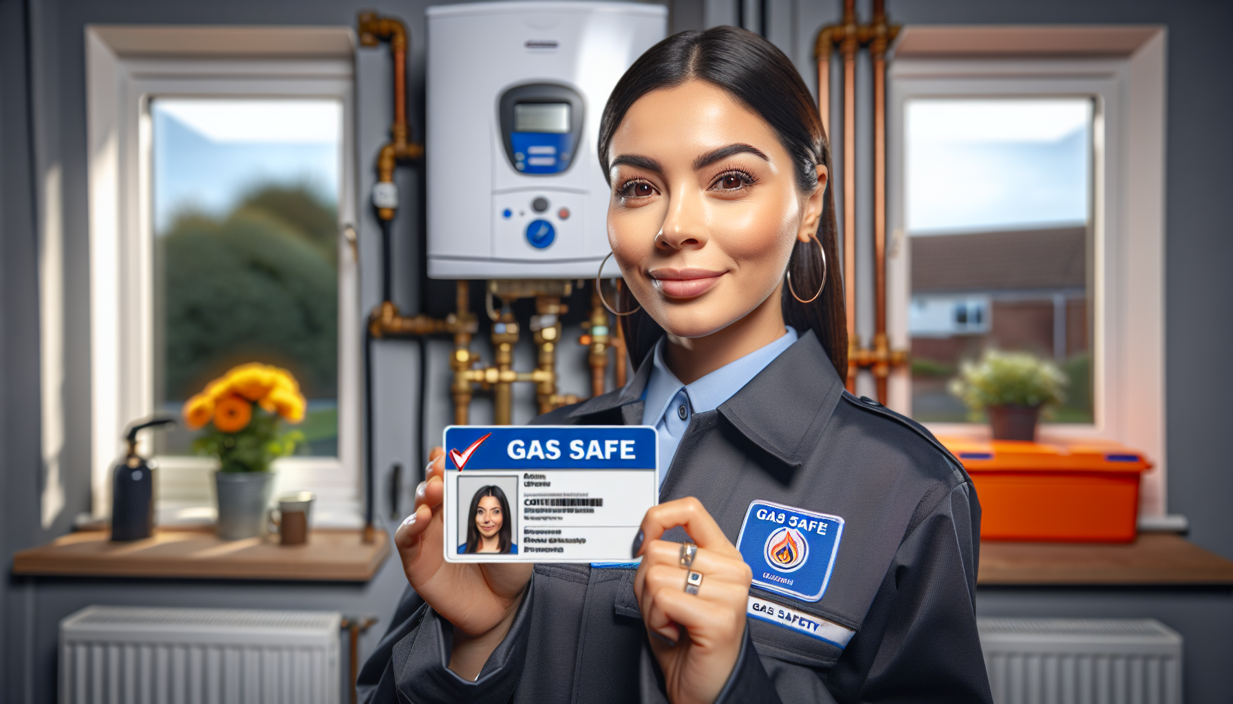 Gas Safe registered engineer showing their official ID card