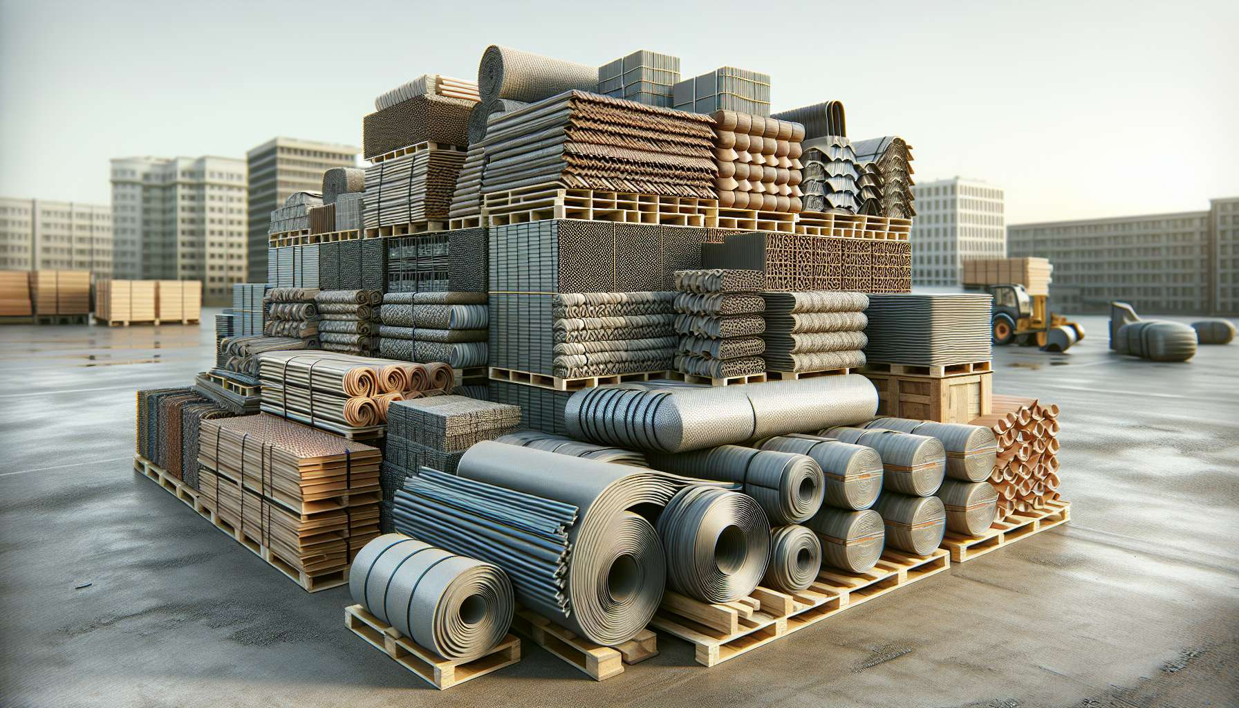 Roofing materials organised on a UK building site