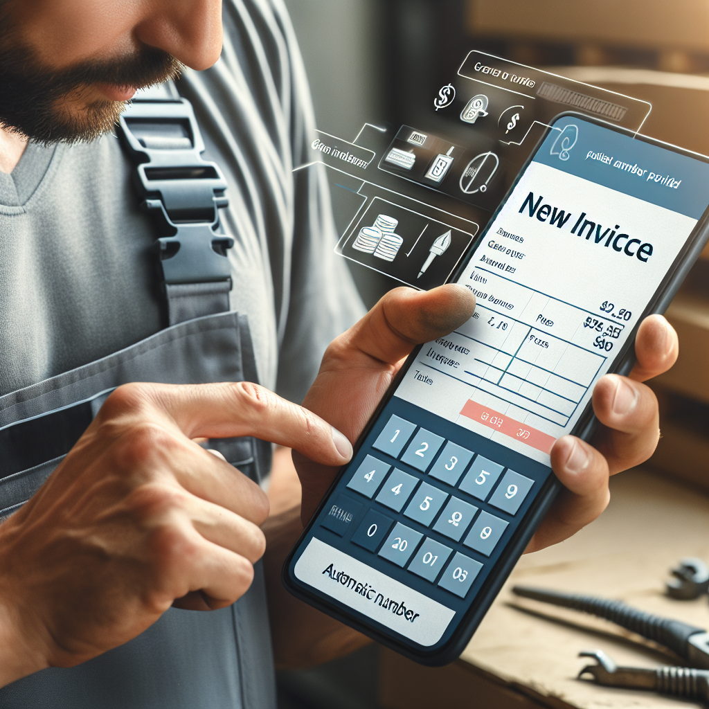 Tradesperson using mobile app for automatic invoice numbering
