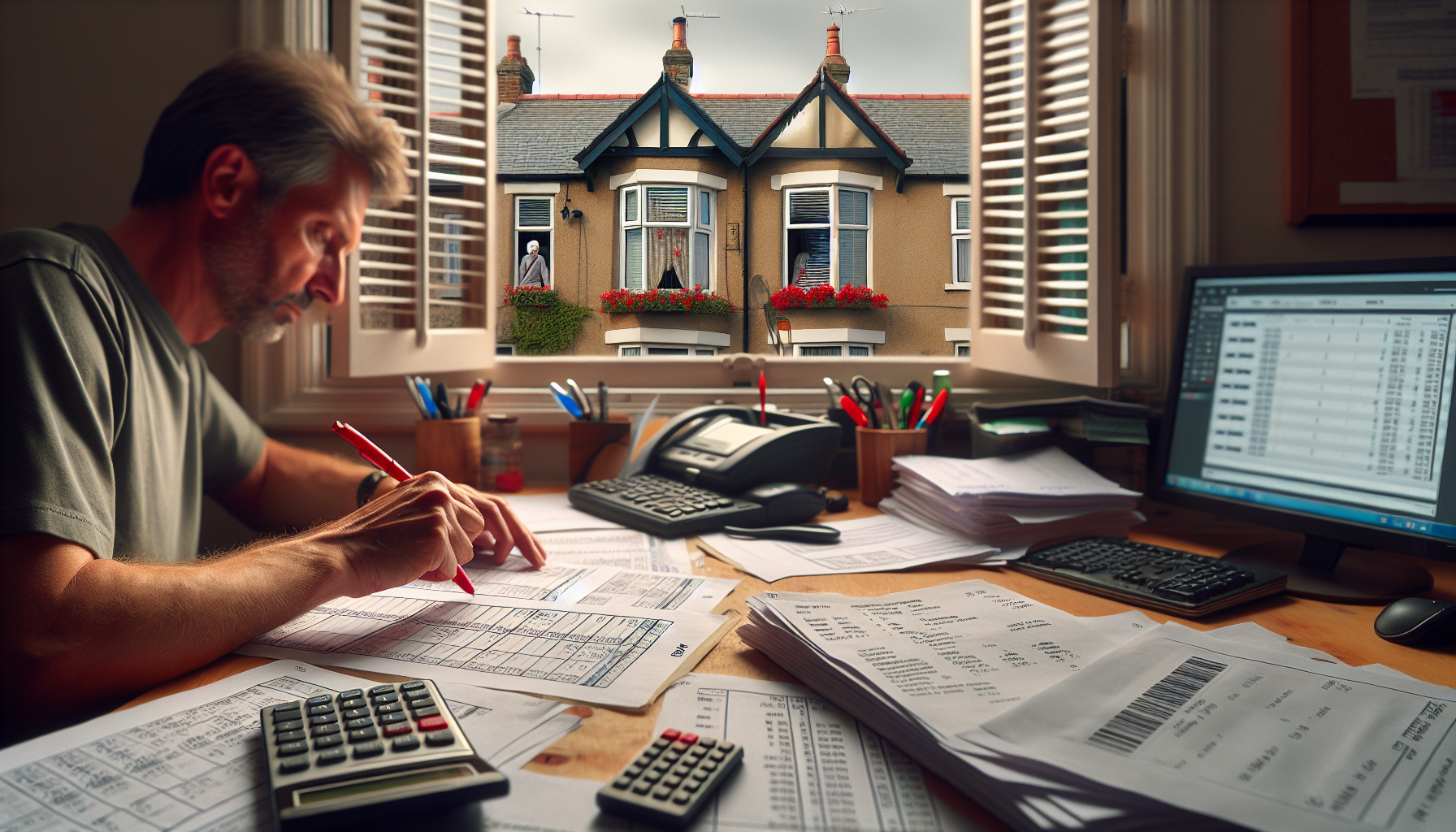 Workspace of a UK accountant handling errors with invoices.