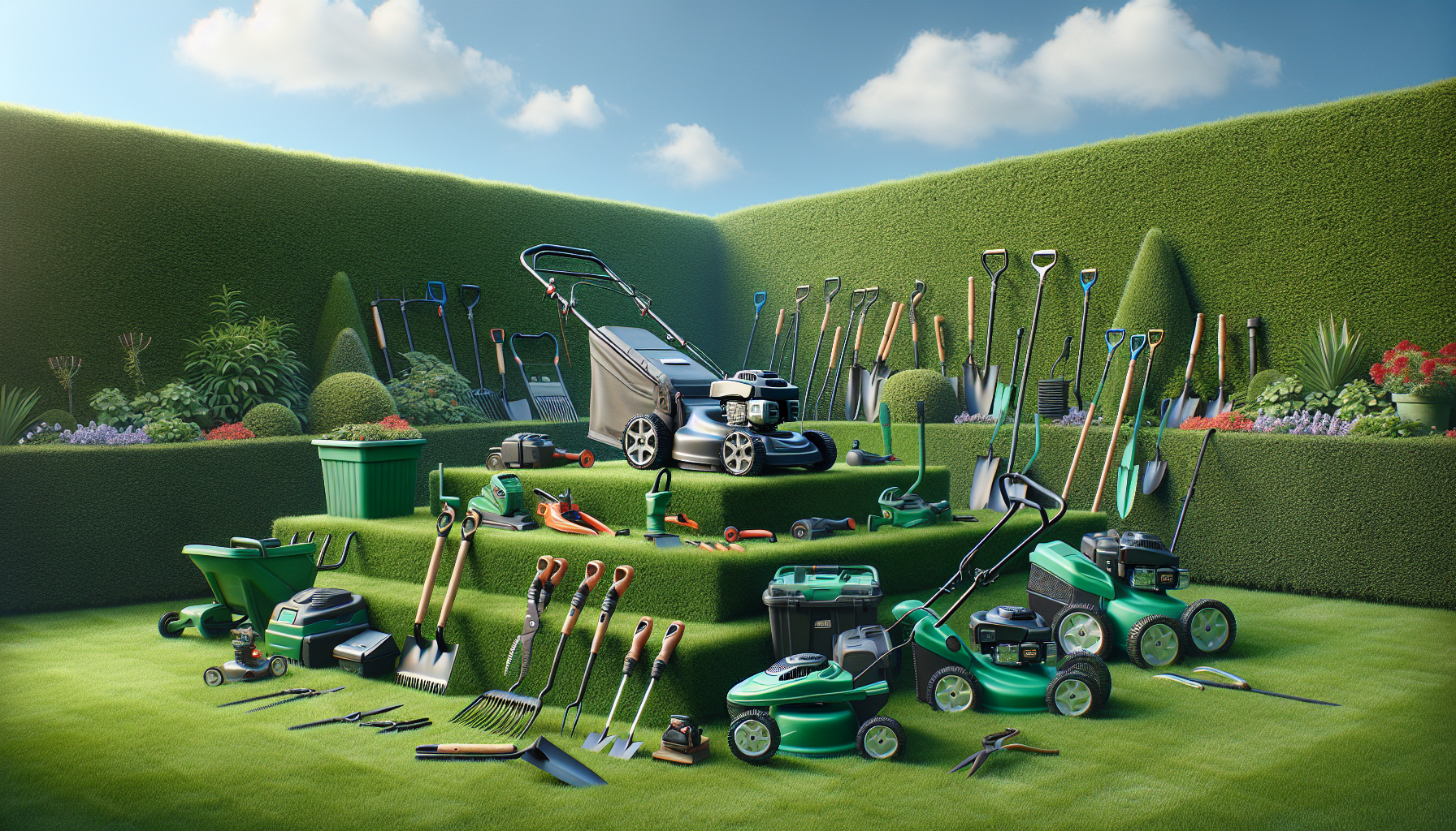 Professional landscaping tools and equipment for a startup business