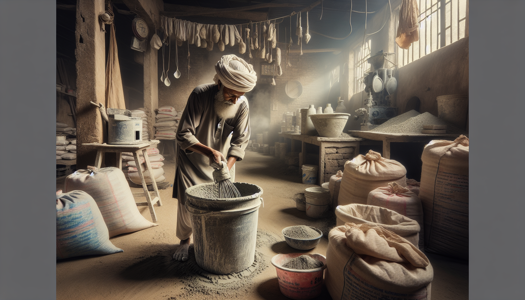 Lime plasterer mixing traditional lime putty plaster
